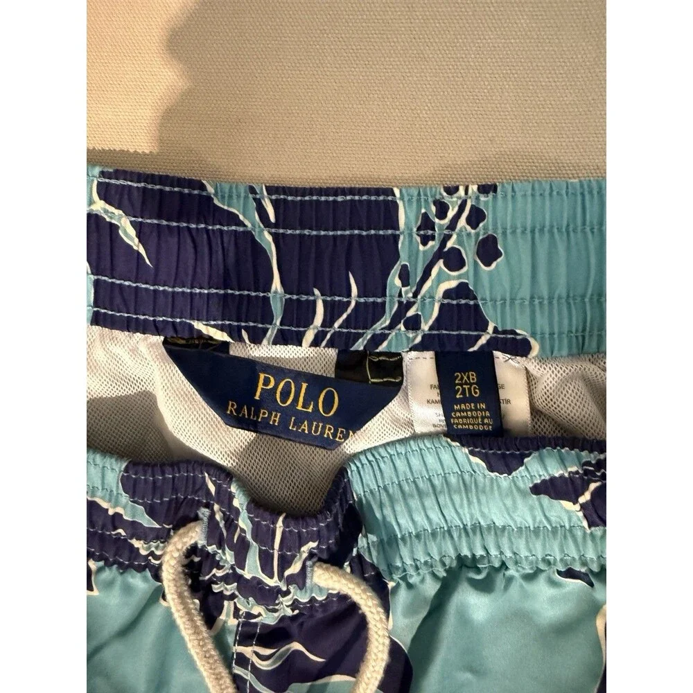 Polo Ralph Lauren Swim Shorts Mens Teal/Navy Drawstring 2X Beach Summer Trend